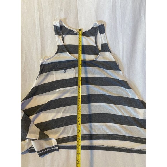 Cecico Women's White/Gray Striped Relaxed Sleeveless Tank With Pocket Medium - Picture 6 of 9